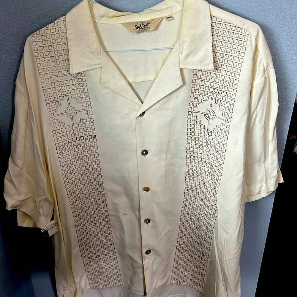 DaVinci Men’s Button-down Casual Shirt, Cream Color, 3XL, Rayon/ Poly blend